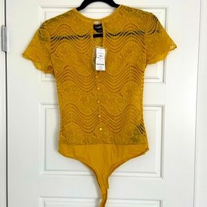 S Bebe Gold Lace Blouse Brand New